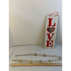 Gold tone‎ chain link belt squares and circles hooks 49" long